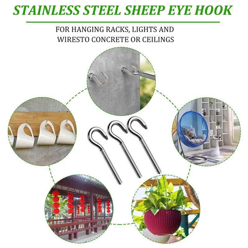 GZhaimai M6 Screw Hook 304 Stainless Steel Ring Screw Hook