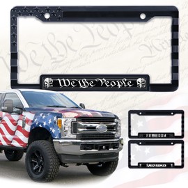 American Flag License Plate Frame Tag Bracket with 3D Raised Stars and Stripes. (We The People) (AF_Dome)