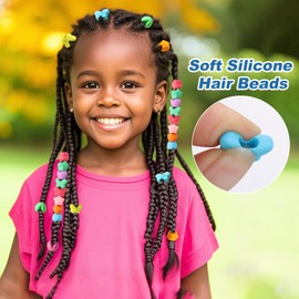 AIERSA 90pcs Silicone Hair Beads for Kids Girls Braids, Soft Colorful Pony Beads Bulk for Kids Girls Women Hair Accessories for Braids