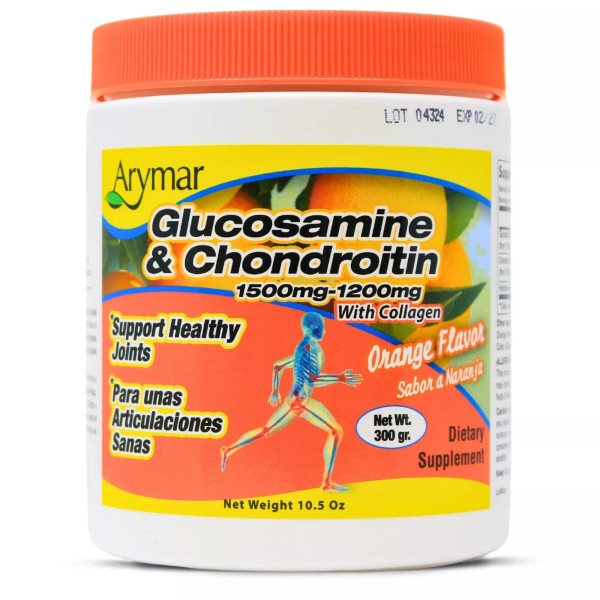 Arymar Glucosamine & Chondroitin Powder 1500mg-1200mg Orange Flavor 10.58 Oz