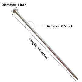 FOMMEN 16 Inch Rebar Stakes 14 Pack - 0.5 Inch Diameter Threaded Galvanized Steel Ground Anchors - Heavy Duty Plant Support Garden Stake for Speed Bump, Wheel Stop, Tent Stakes