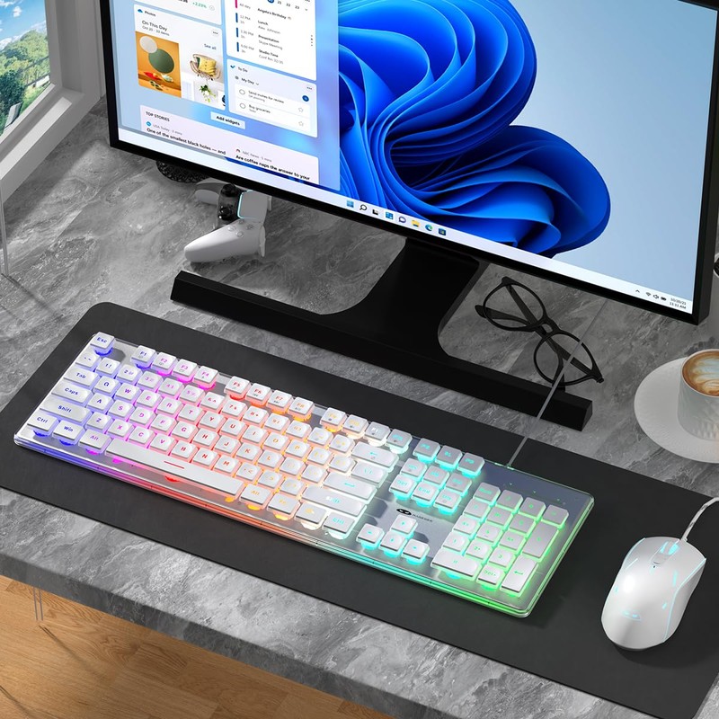 Camiysn Gaming Creamy Keyboard and Mouse, White 104 Keys RGB