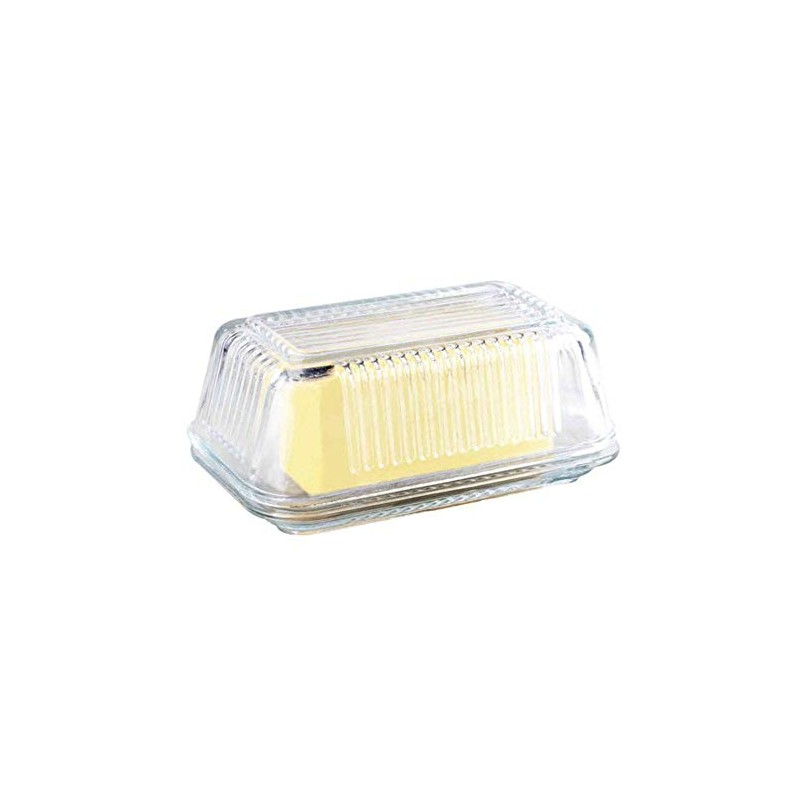 Tablecraft Ribbed Glass Butter Dish