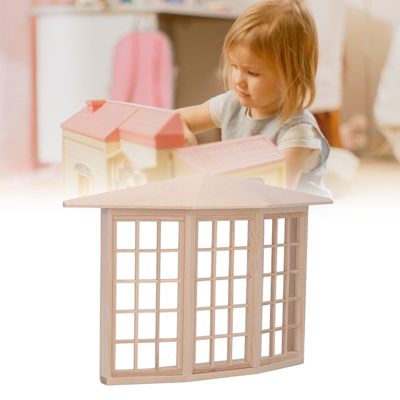 1/12 Dollhouse Bay Window Exquisite Miniature Wooden 45 Degree Corner