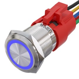 APIELE 19mm Momentary Push Button Switch On Off Stainless Steel with 12V LED Angel Eye Head for 19mm 3/4 Mounting Hole with Wire Socket Plug Self-Reset (Blue)