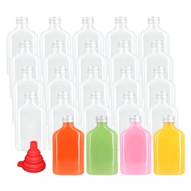 zmybcpack 24 Pack 8oz Plastic Juice Bottles with Caps, Flat Juice Bottles Beverage Containers Plastic Flask Bottles for Drinks,Juice,Beverage