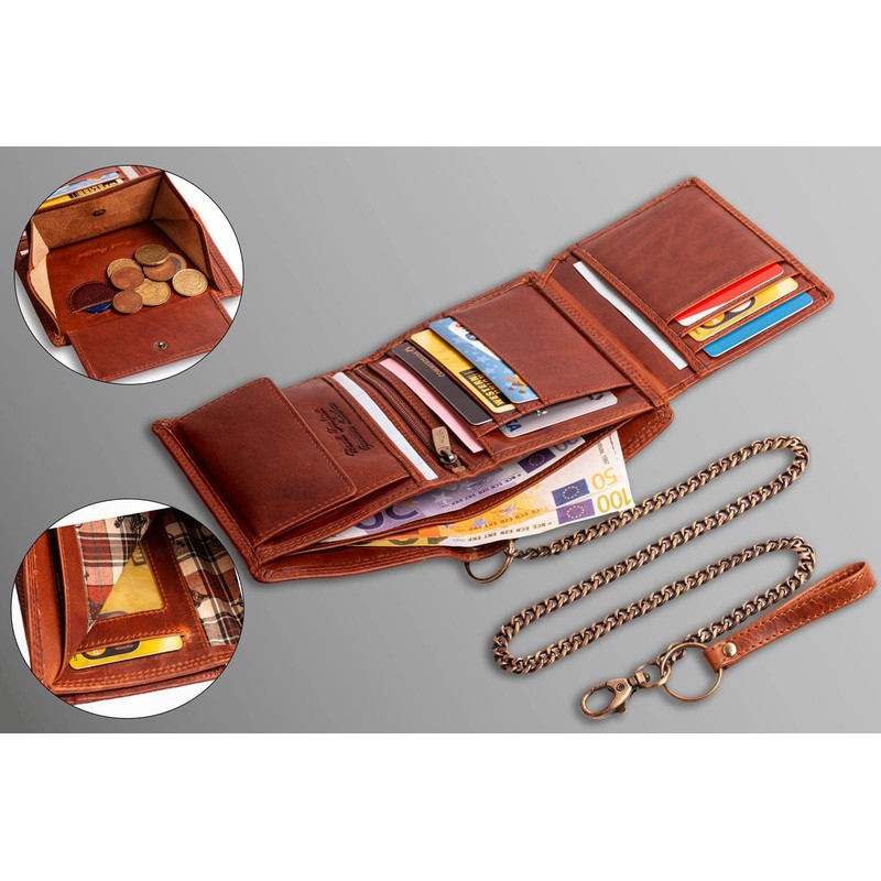 MATADOR® Leather Biker Wallet with Chain TÜV Tested RFID Protection,