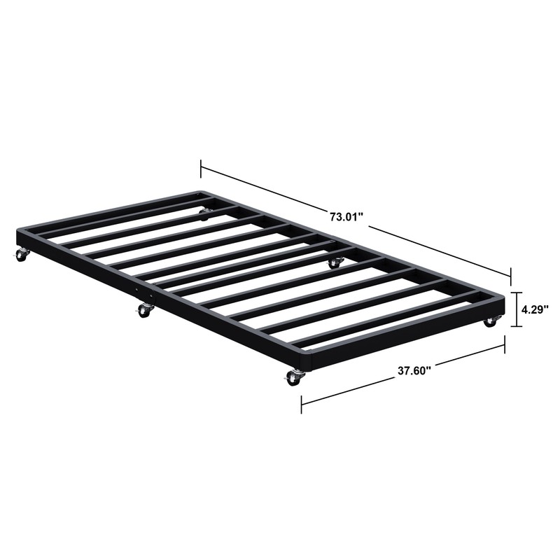 Lutown-Teen Twin Trundle Bed Frame with Metal Slats, Roll-Out Design,
