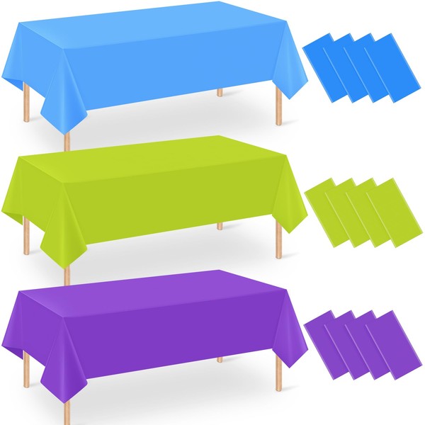 12 Pack Monster Plastic Tablecloth for Rectangle Tables, Blue Green