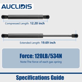 C16-08055 20 inch 120lb/534N Gas Strut Shock Spring Lift Support for RV Bed Storage, Truck Bed Tonneau Cover, Leer Bed Topper, Tanning Replacement Parts, Heavy Mattress, Set of 2 by AUCLIDIS