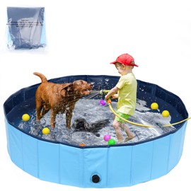 63'' Dog Pool for Large Dogs, Foldable Dog Pool Large Kiddie Pool, Swimming Pool Bathing Tub for Kids Dogs Cats