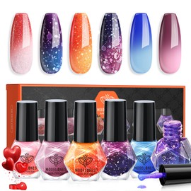 modelones Color Changing Nail Polish Set, 6 Colors Winter Pink Blue Purple Orange Neon Mood Temperature Change Ombre Quick Dry Mini Manicure Kit DIY Nail Art Salon Gifts For Women Girls