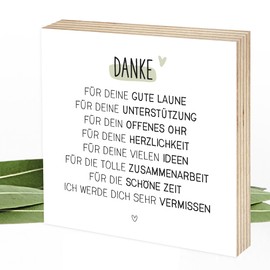 Wunderpixel® Holzbild Abschieds-Geschenk Kollegin Einzahl - Danke-schön - 15x15x2cm zum Hinstellen Aufhängen, Spruch - schwarz-weißes Holz-Schild Wand-Bild Aufsteller Aufmerksamkeit