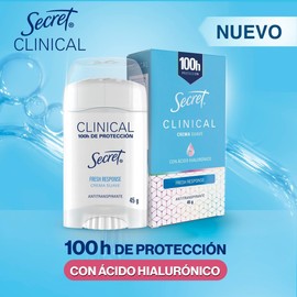Secret, Desodorante Clinical con Ácido Hialurónico, Fresh Response, 45 GR
