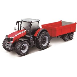 Bburago 10CM Massey Ferguson 8740S Tractor with Trailer, Assorted Colors