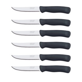 Arcos Steak knife Set of 6 Pieces. Serrated Utility Knife Set. Ergonomic Polypropylene Handle. 4 Inch Nitrum Stainless Steel and 110 mm blade. Can be used effortlessly. Black Color. Steak Basics