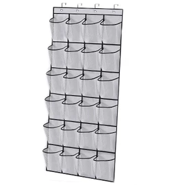 Over The Door Shoe Organizer,24 Large Mesh Pockets,Door Hangering Shoe Storage Bag,White(59" x 22")