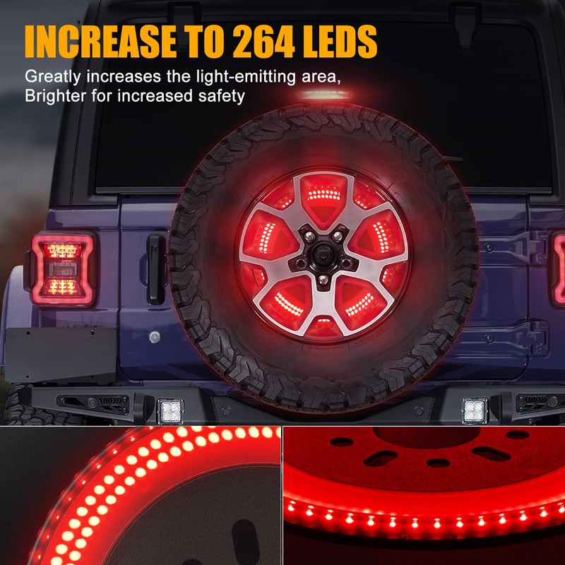 CAFOPAR 3-Side Spare Tire Brake Light Fit for Jeep Wrangler