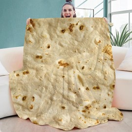 Novelty Burrito Tortilla Throw Blanket - Round Food Blanket for Adults & Kids, Giant Taco Wrap Blanket 180CM
