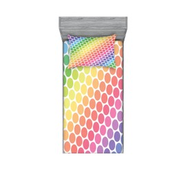 Ambesonne Polka Dots Fitted Sheet & Pillow Sham Set, Polka Dots in Soft Rainbow Colors Big Points Eternal Shapes Retro Pattern, Decorative Printed 2 Piece Bedding Decor Set, Twinxl, Pink Yellow