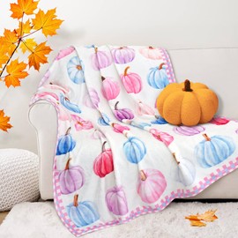 La Boutique Chic Fall Pumpkin Throw Blanket, Cute Pumpkin Blanket Autumn Thanksgiving Pink Blanket for Couch Bed Chair 60”*50”