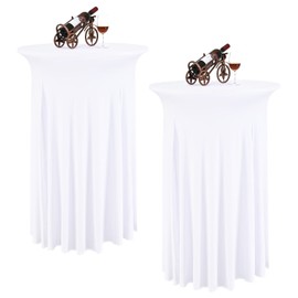 2 Packs White Round Cocktail Table Skirt 32"x 43"