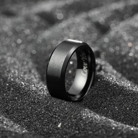 King Will 316L Stainless Steel Wedding Ring for Men Women- 8mm Width Black Wedding Band Laser I Love You Matte Finish Style Comfort Fit Size 12.5