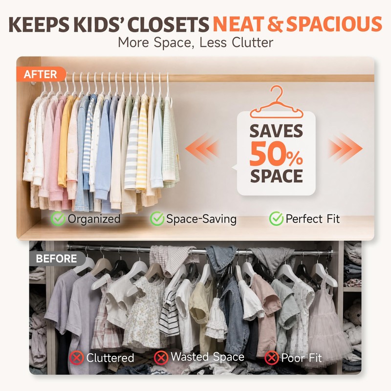 Baseca Kids Plastic Hangers 30 Pack, White Baby & Toddler