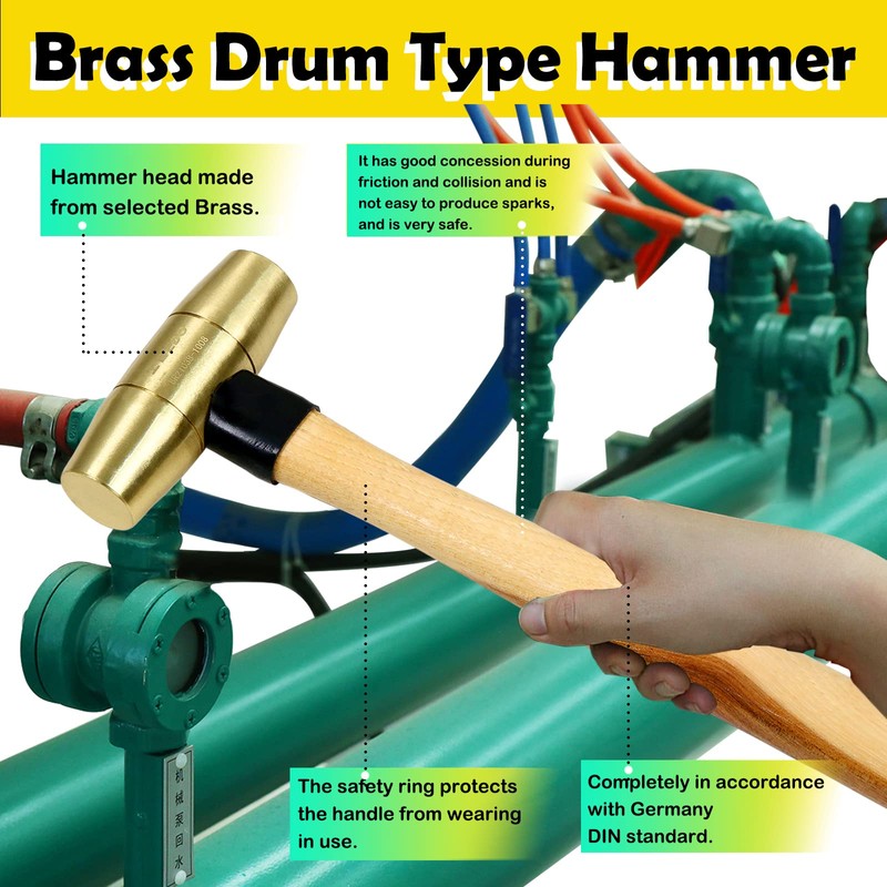 WEDO 32oz Brass Hammer,Solid Brass Mallet Hammer with Wooden Handle,Double