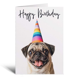 Postcard Prints - Birthday Card For Her Card For Friend Mum or Sister Birthday Card For Him Brother Dad Happy Birthday Card of Pug Dog Fun Birthday Card