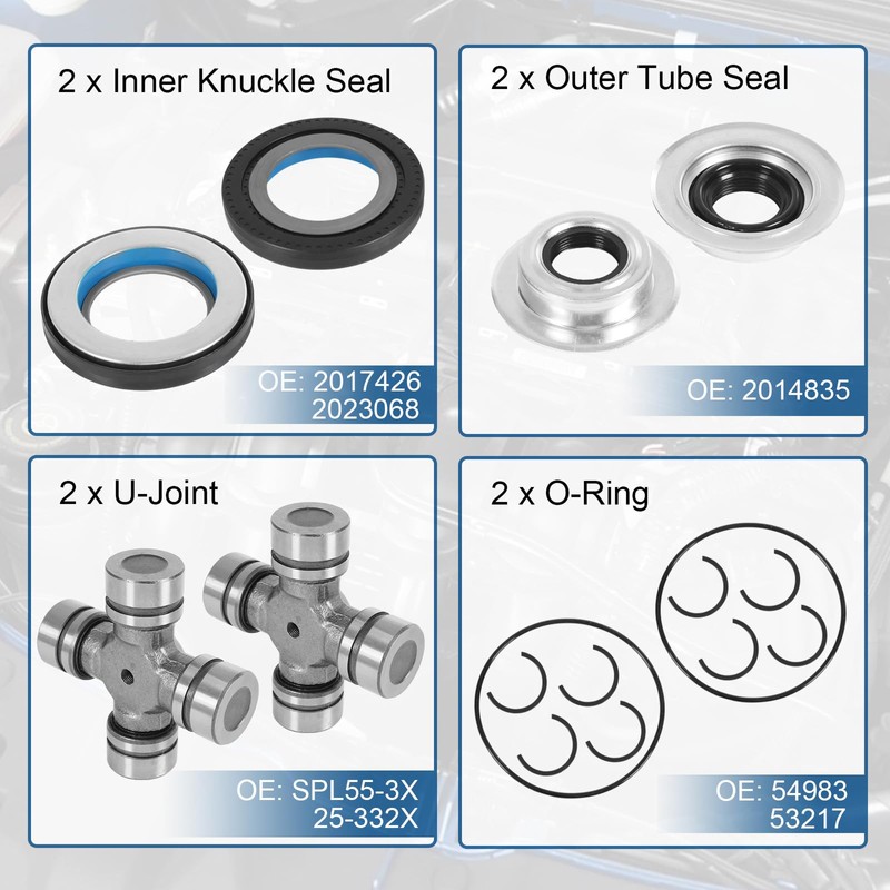 Front Axle Seal & Greaseable U Joint Kit & Hub