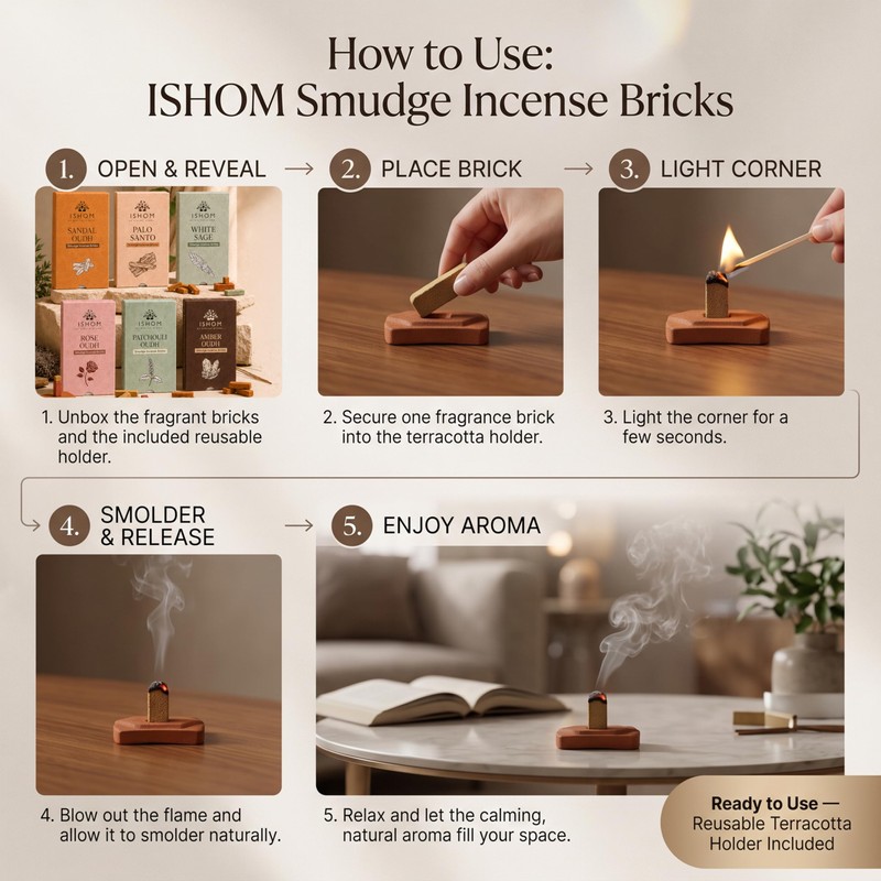 ISHOM Smudge Natural Incense Bricks Variety Pack of 90, (6