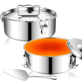 Hushee 2 Pcs Flan Pan Stainless Steel Flan Mold for Baking 7.5 x 7.5 x 2.95 Inch Round Flan Maker Flan Pan with Lids and 2 Spatulas for Baking Pudding Water Bath Pan Steamed Cooking