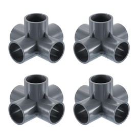 sourcing map 1" PVC Fittings, 4 Pcs 5 Way Elbow Connector Elbow PVC Furniture Fittings Corner Fitting for Water Supplies PVC Furniture DIY Shelf Greenhouse Tent Connection, Grey