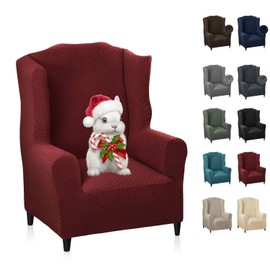 MAXIJIN Wingback Chair Covers 1-Piece Stretch Wing Chair Covers Soft Thick Wingback Armchair Slipcover Non-Slip High Back Chair Furniture Protector Washable (Wing Chair, Wine Red)