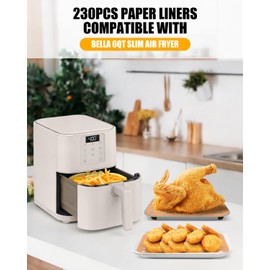 230PCS Air Fryer Paper Liners Perforated for Bella 6Qt Slim Air Fryer(5lb Capacity), Rectangular Airfryer Disposable Parchment Paper Liner, Non-Stick Food-grade Air-Frier Accessories Free of Bleach
