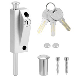 QWORK Sliding Door Lock for Window Glass Patio Doors, Heavy Duty Lock, Silver, with High Bolt Cutter & Hacksaw Resistance