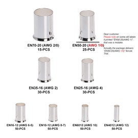 300Pcs 12 10 8 6 4 2 1/0 2/0 Wire Ferrule Tinned Copper Crimp Connector Electrical Cable Pin Cord End Terminal 8 Sizes Assortment Kit