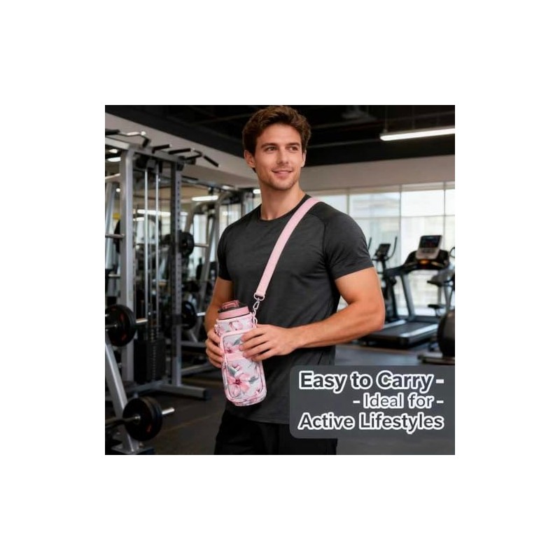 Insulated Water Bottle Holder with Crossbody Strap and Pockets