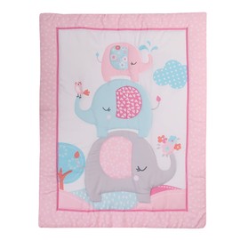 2 PCs Pink Elephant Nursery Crib Bedding Set Quilt Fitted Sheet Elephant Baby Girls Bedding Set