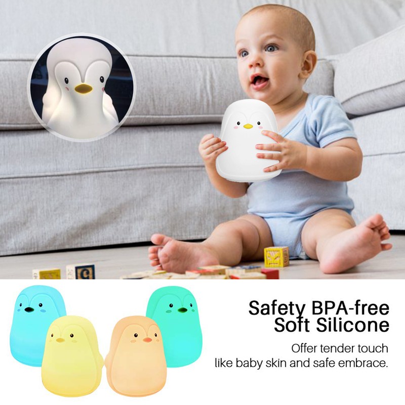 Soft Silicone Penguin Night Lights for Kids 7 Color LED