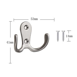 Xuamaea 4 Pcs Double Fork Vintage Coat and Hat Hook with 8 Screws,Heavy-Duty Metal Door Hook for Hanging Robes,Towels,Jackets,Shirts,Bags, and Hats-Matte Silver
