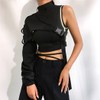Sup-Coente One Shoulder Shrug Crop Top Long Sleeve Rave Tops