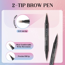 Liopif Curved Eyebrow Pen,Brow Pencil with Hair Like Strokes,Dual-Ended Liquid Eyebrow Microblading Pen with Precise Brush Tip for Women,Long Lasting Natural Eyebrow Filler Pen,Black