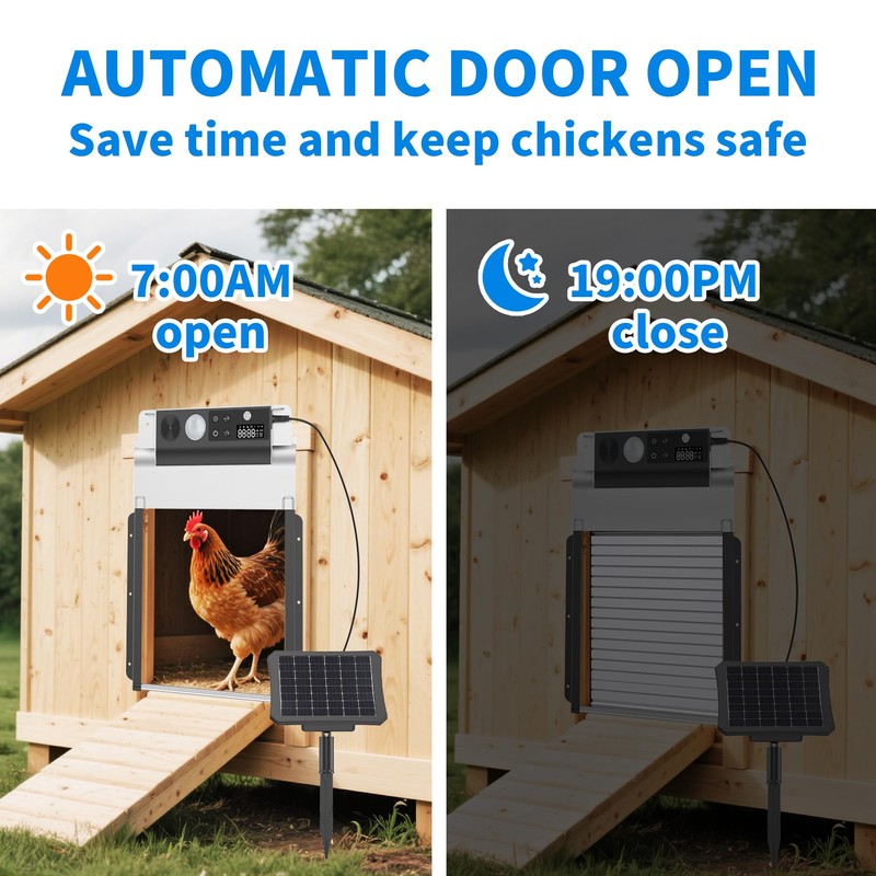 Automatic Chicken Coop Door, Solar Powered Roll-Up Chicken Door with