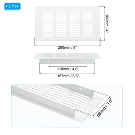PATIKIL 8 x 4 Inch Door Air Vent Cover, 2 Pcs Heavy Duty Aluminum Grille Ventilation Cover Louvered with Mounting Screws for Cabinet Wardrobe Door, Silver