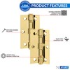 XFORT 3 Inch (75mm) Polished Brass Ball Bearing Hinges, Steel