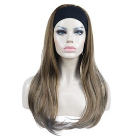 Aimole Long Straight 3/4 Women's Wigs Hair Piece Synthetic Hair with Black Headband (12TT26 Brown Highlights)
