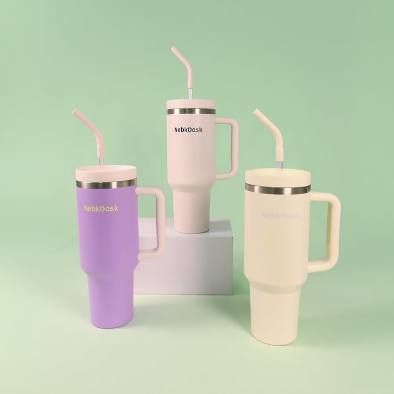 NebkDask 40 oz Water Bottle with Handle & Straw –