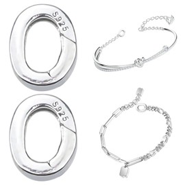 2 Pack 925 Sterling Silver Oval Pearl Necklace Enhancer, Metal Spring Gate Rings Connector Clasp Necklace for Bracelet Anklet Jewelry Making